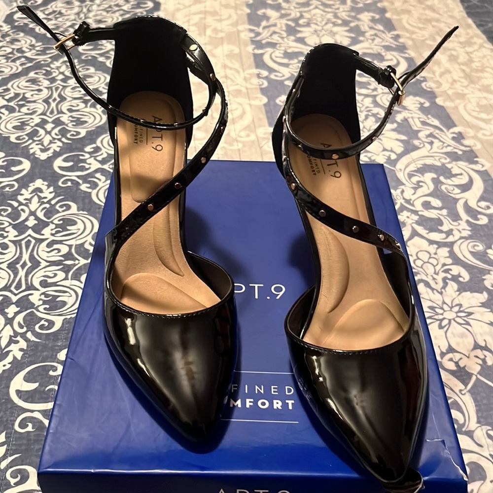 Apt 9 Black ankle wrap heels -size 8